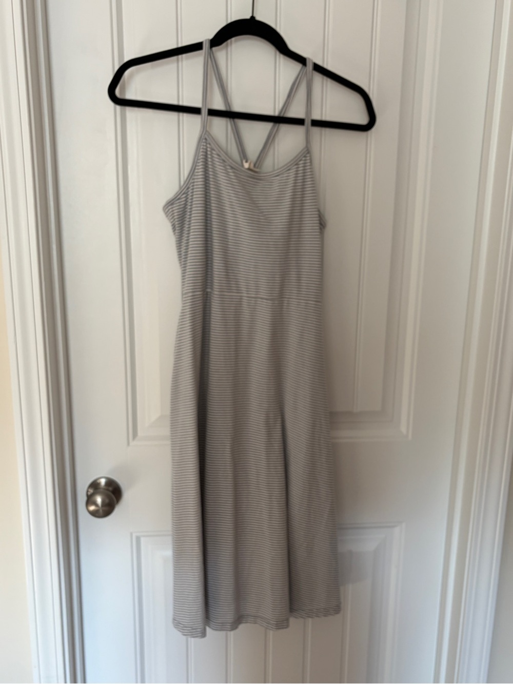 Pact Fit and Flare Mini dress / Grey and White Stripe / Size Large